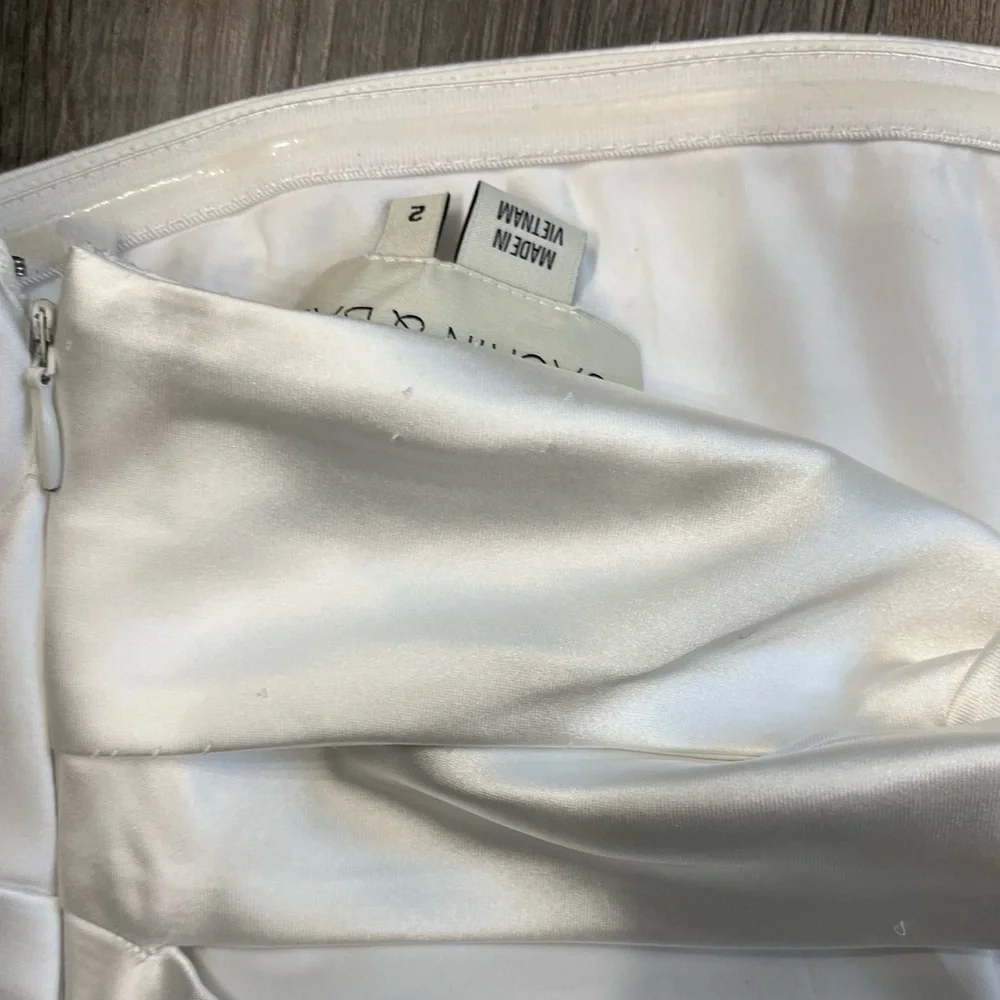 BHLDN x Sachin & Babi Aubrey 10 White Satin Silky Strapless Midi Wedding Dress - Picture 6 of 7